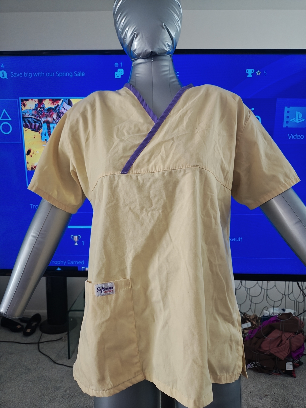 Unbranded Men's Tan Scrub Top with Purple Trim